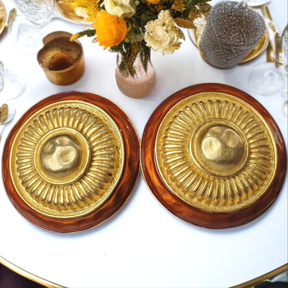 Les Bernard 80's Vintage Matte Gold Enamel Oversized Clip-on Earrings